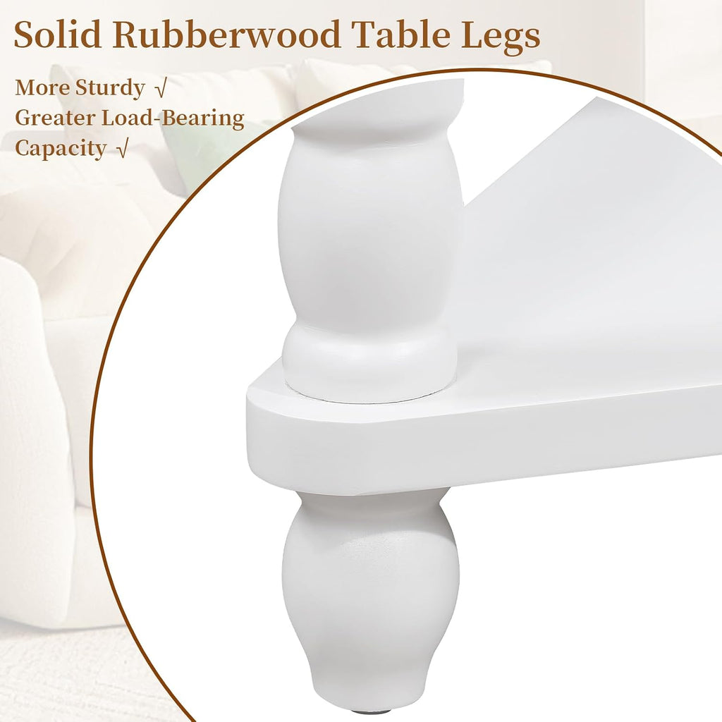 33.86' Corner Table, Wood 3 Tier Triangle Side Table Corner Shelf Stand with Solid Wood Legs 1 Drawer & 2 Storage Shelves for Living Room Small Space (Milk White)