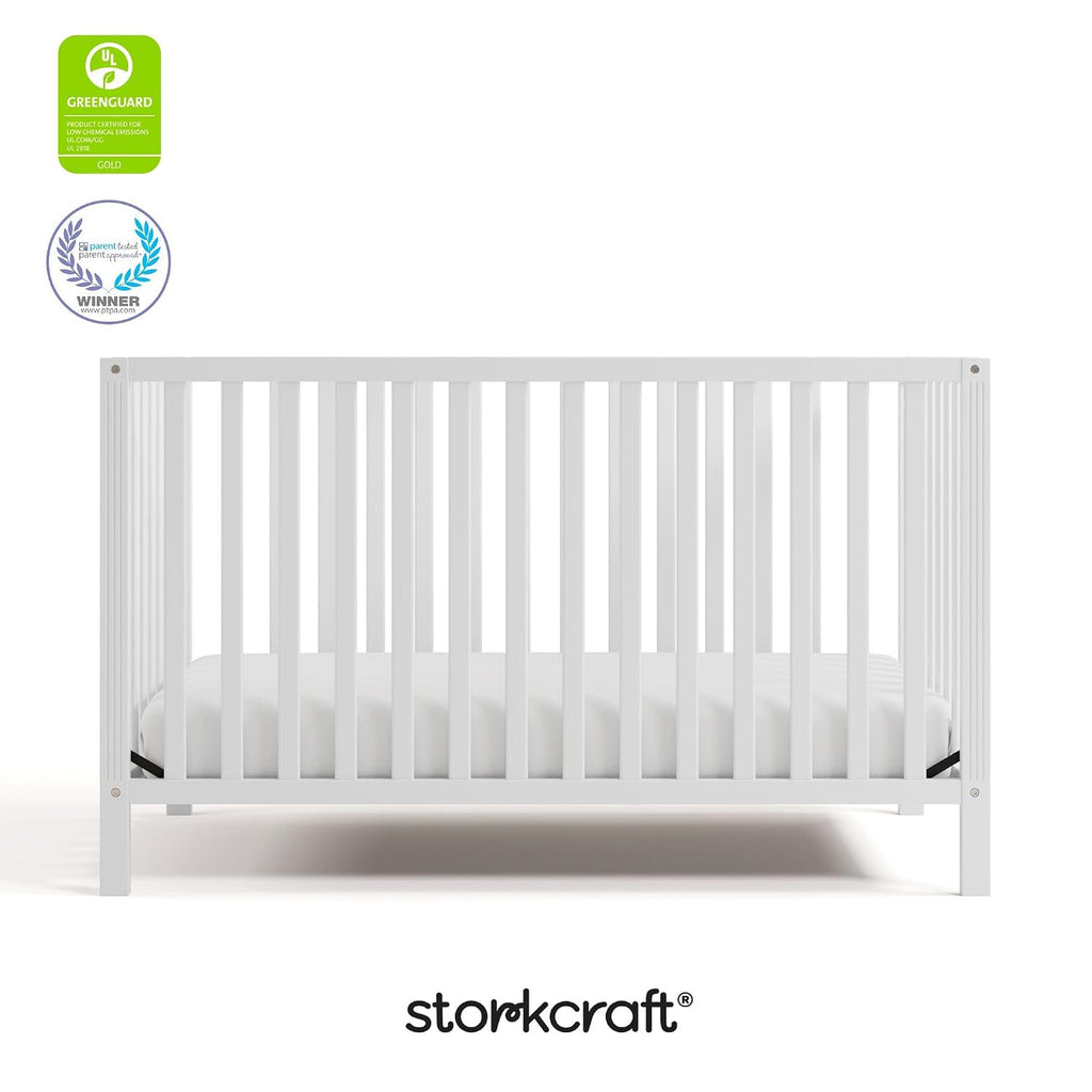 Storkcraft Morningside 5-in-1 Convertible Crib – GREENGUARD Gold Certified, Fits Standard Crib Mattress, Converts to Toddler Bed, Daybed and Full Bed, 4 Adjustable Mattress Heights (White)