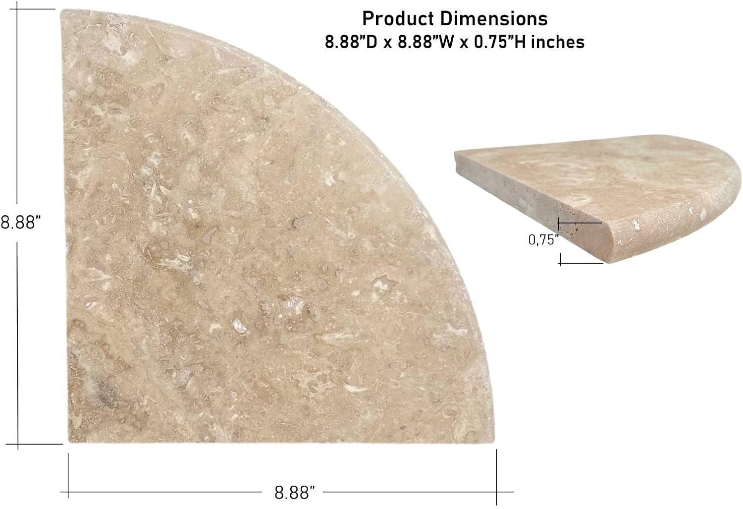 Tenedos Premium Quality Durango Cream Filled and Honed Ivory Light Travertine Bathroom Corner Shower Shelf 9'' (Pack of 2)