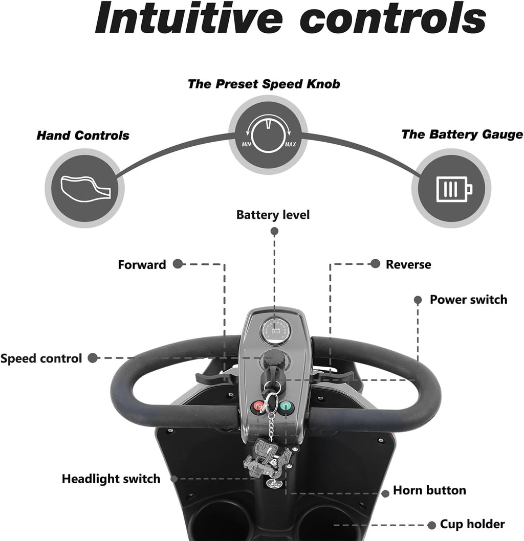 Mobility Scooters for Seniors & Adults 400 Lb Weight Foldable,All-Terrain Heavy Duty 4 Wheel Powered Scooter,Portable Disability Mobile Electric Wheelchair with Comfort Seat,15Miles,5MPH,Black