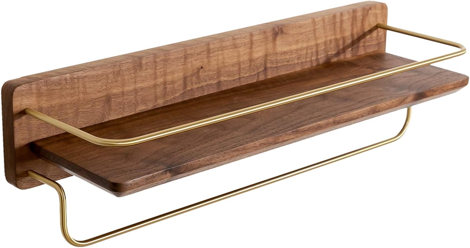 Solid Wood Bathroom Rack, Cosmetic Storage Rack, Towel Bar, Vanity Table, Wall-Mounted Wall-Free Punching