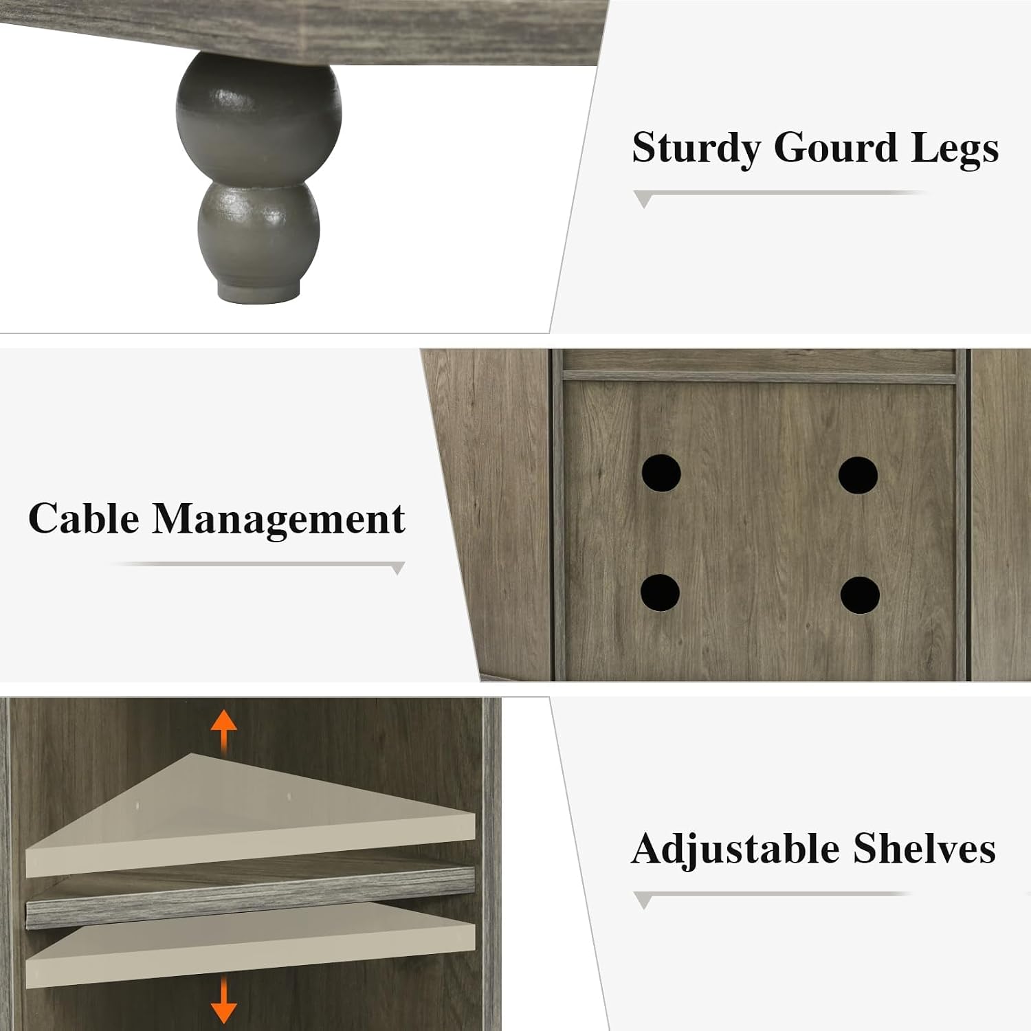 4 EVER WINNER Corner TV Stand for 50 Inch TV, 45' Farmhouse Corner Entertainment Center with Led Light, Open Storage, Adjustable Shelves, TV Cabinets for Living Room, Bedroom, Grey