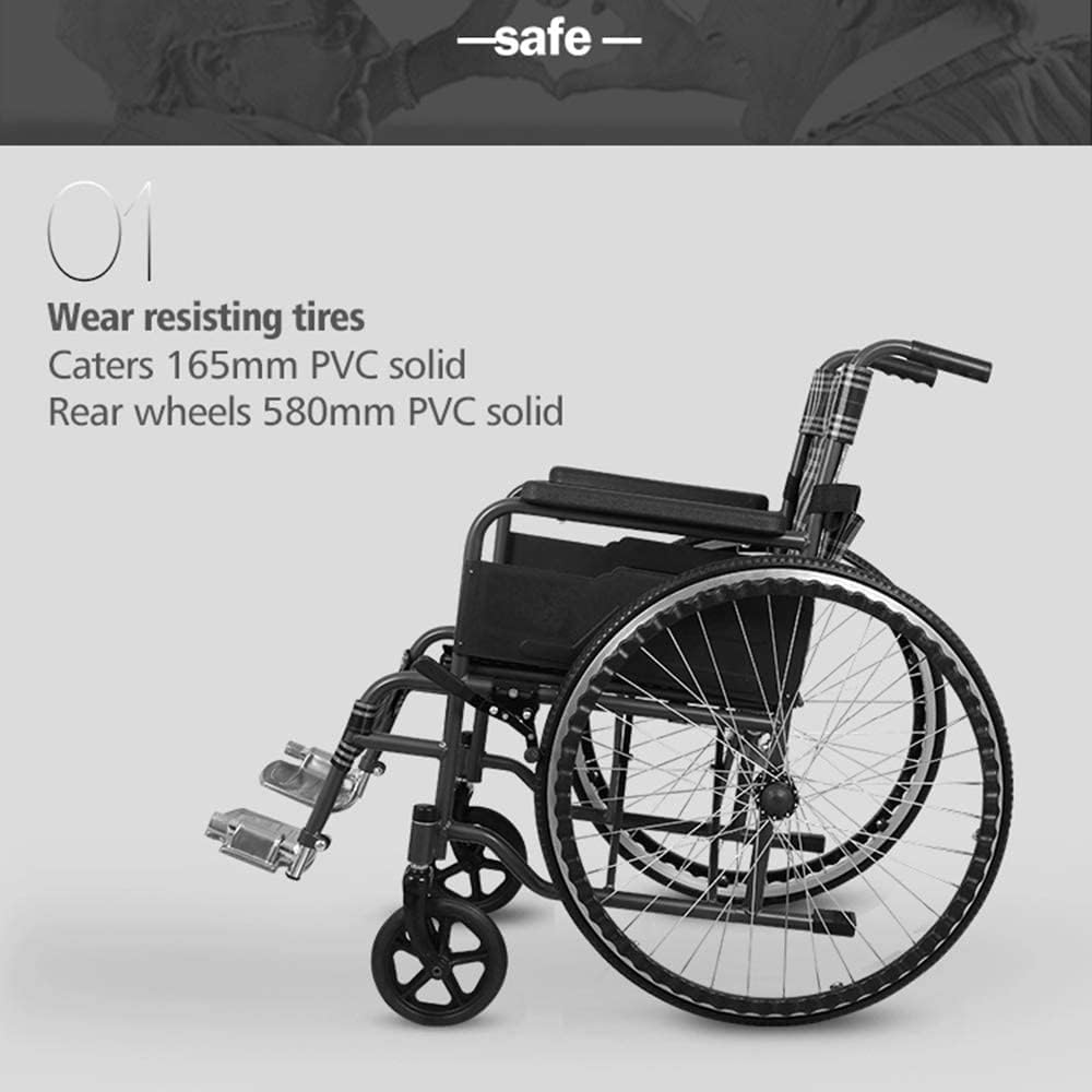 Wheelchair Aluminum Alloy, Manual Wheelchair Lightweight Folding Scooter Disabled Four Wheel Bearing Weight 130Kg/286lbs