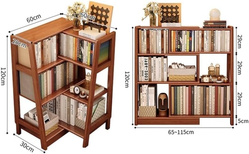 Solid Wood Bookshelf - Retractable Corner Shelf for Living Room & Bedroom Small Trapezoidal Bookcase for Students Stylish Grey Storage Solution
