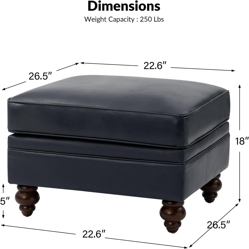 HULALA HOME Genuine Leather Ottoman Coffee Table, Ottoman Foot Rest for Living Room, Navy