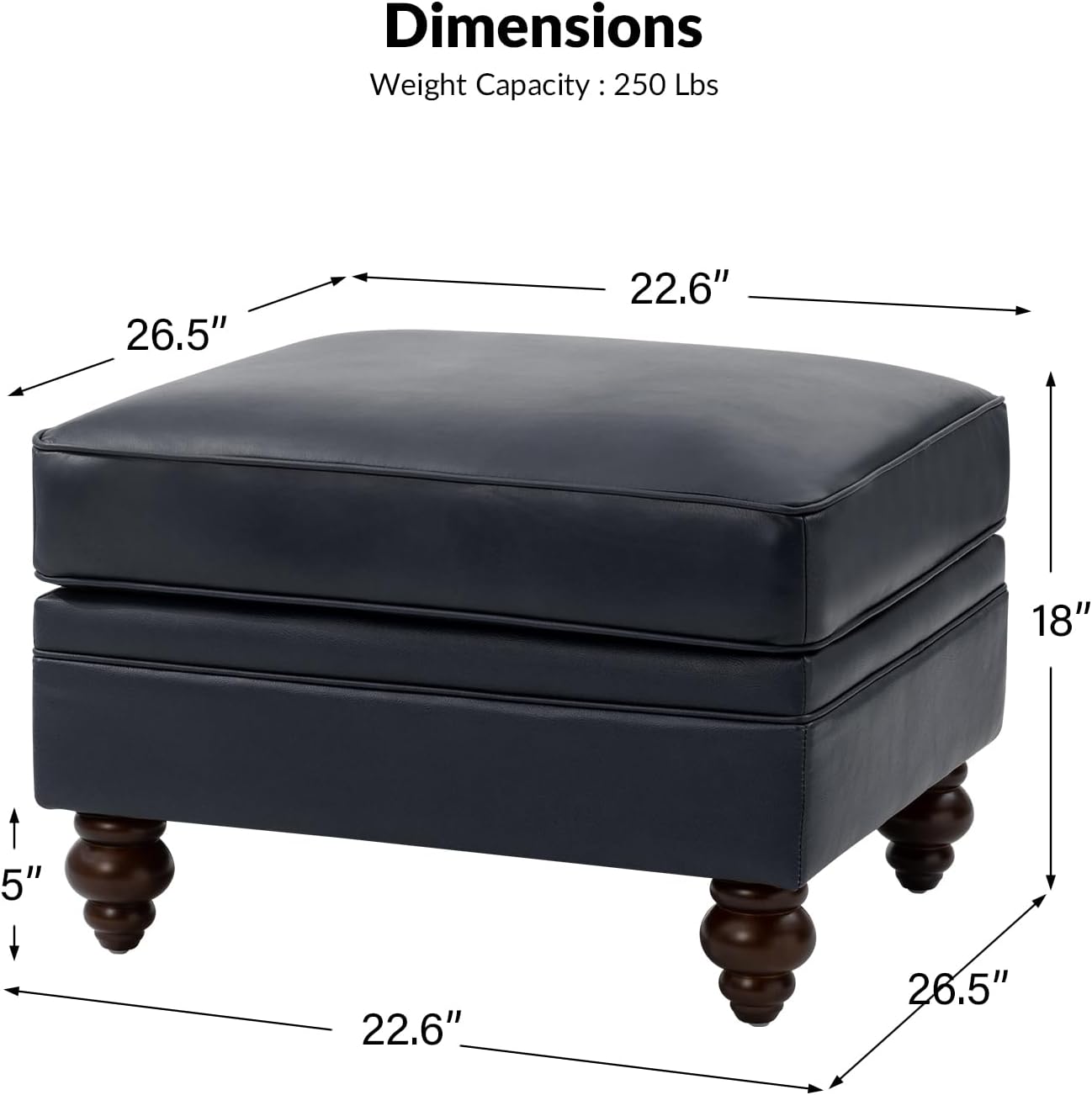HULALA HOME Genuine Leather Ottoman Coffee Table, Ottoman Foot Rest for Living Room, Navy