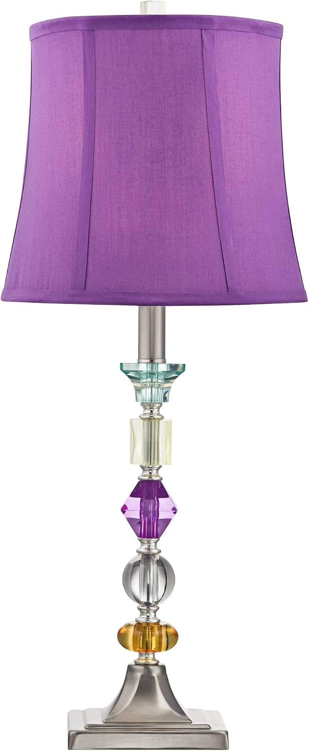 360 Lighting Bijoux Modern Chic Bohemian Table Lamps 25.5' High Set of 2 Brushed Nickel Multi Colored Stacked Acrylic Gem Purple Drum Shade for Kids Girls Room Bedroom Bedside House Home