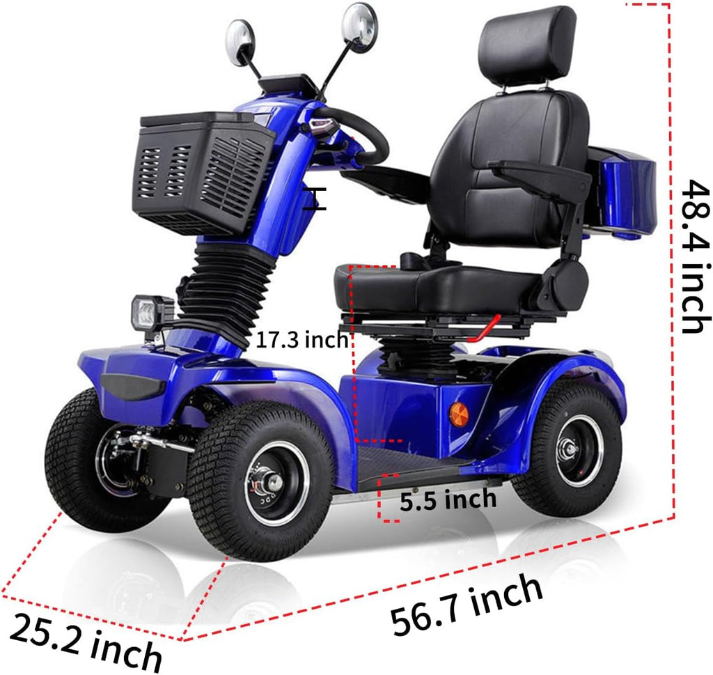 All Terrain Mobility Scooter for Seniors,Heavy-Duty 4 Wheel Mobility Scooters Mobility Scooter,Handicap Scooters for Adults with 3-Speed Travel Long (Blue)