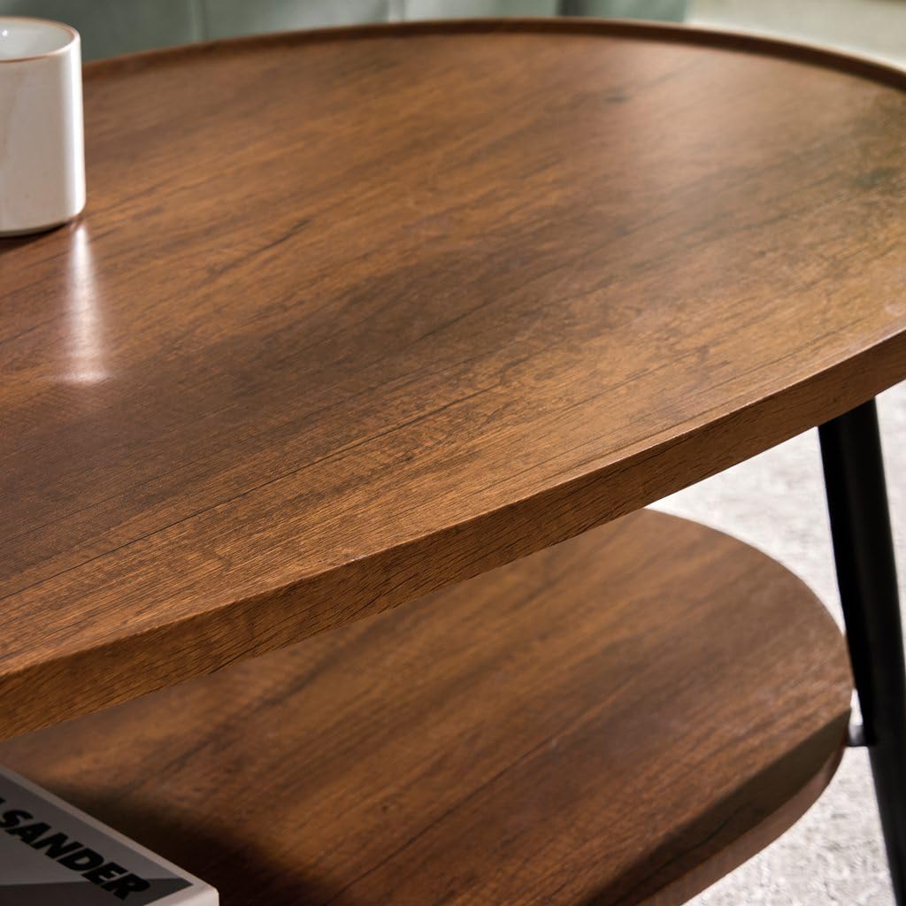 AGV Oval Coffee Table with Storage Shelf, 47' Mid Century Modern Coffee Table for Living Room, Walnut Wood Finish MDF Top with Black Metal Legs