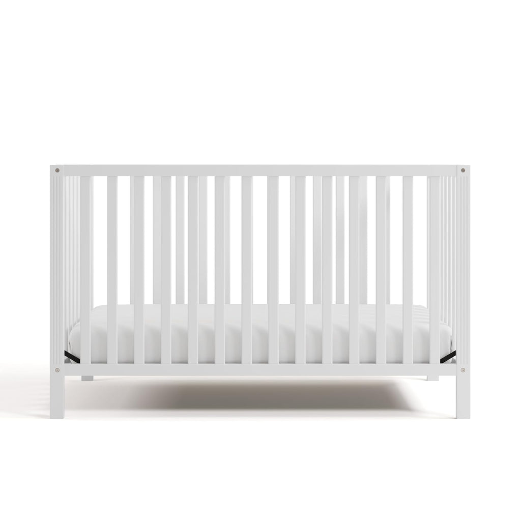 Storkcraft Morningside 5-in-1 Convertible Crib – GREENGUARD Gold Certified, Fits Standard Crib Mattress, Converts to Toddler Bed, Daybed and Full Bed, 4 Adjustable Mattress Heights (White)