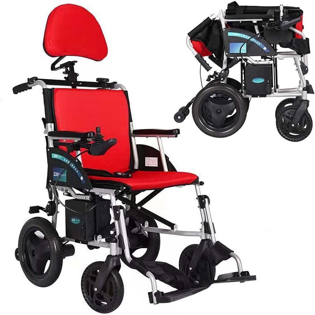 Lightweight Electric Wheelchair with Headrest, Foldable Adult Motorized Wheelchair, Aluminum Alloy Manual/Electric Transport Wheelchair, All-Terrain Travel Walker, Folding Power Wheelchair