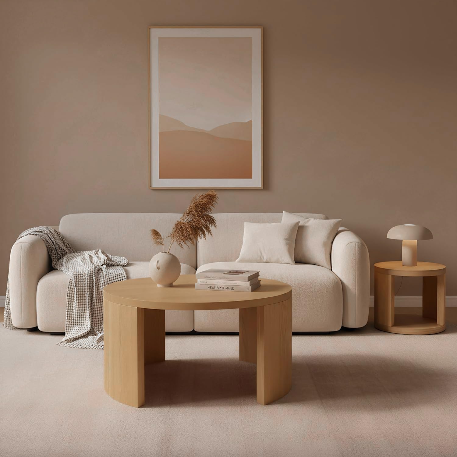 Round Coffee Table Set of 2, Nesting Coffee Tables with Storage, Living Room Table Set, Modern Wood Center Table for Living Room, Apartment, 31.5' & 18' Accent Table Set, Natural