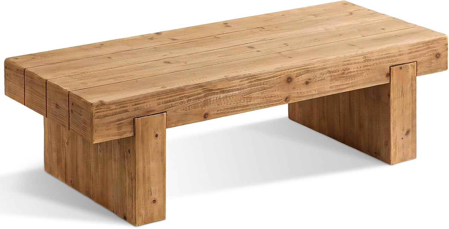 47.6' Coffee Table for Living Room, Mid-Century Modern Solid Wood Coffee Table with Sturdy Base, Farmhouse Rectangle Accent Center Tea Tables for Living Room Apartment, Easy Assembly