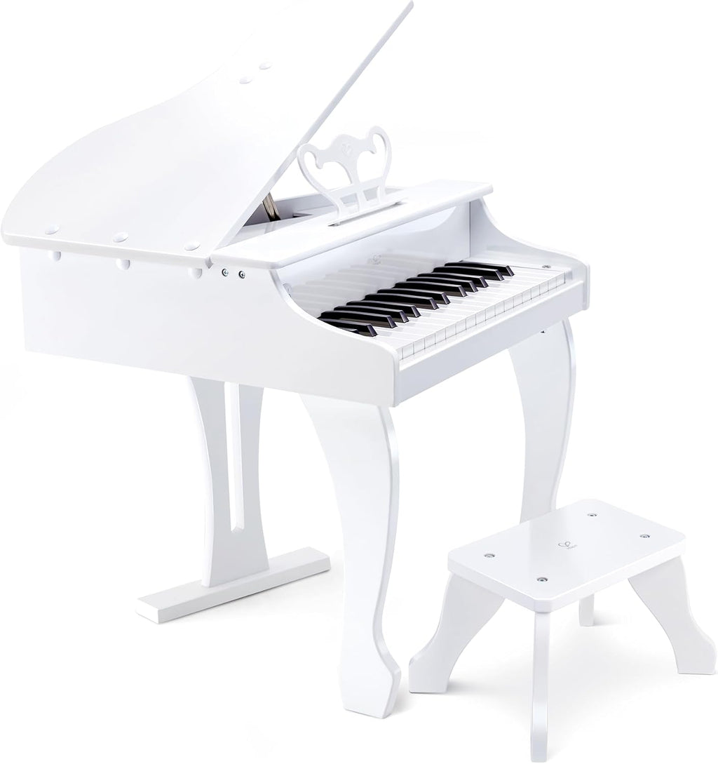 Hape Deluxe White Grand Piano | Thirty Key Piano Toy with Stool, Electronic Keyboard Musical Toy Set for Kids 3 Years+