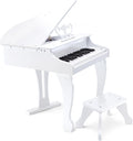 Hape Deluxe White Grand Piano | Thirty Key Piano Toy with Stool, Electronic Keyboard Musical Toy Set for Kids 3 Years+