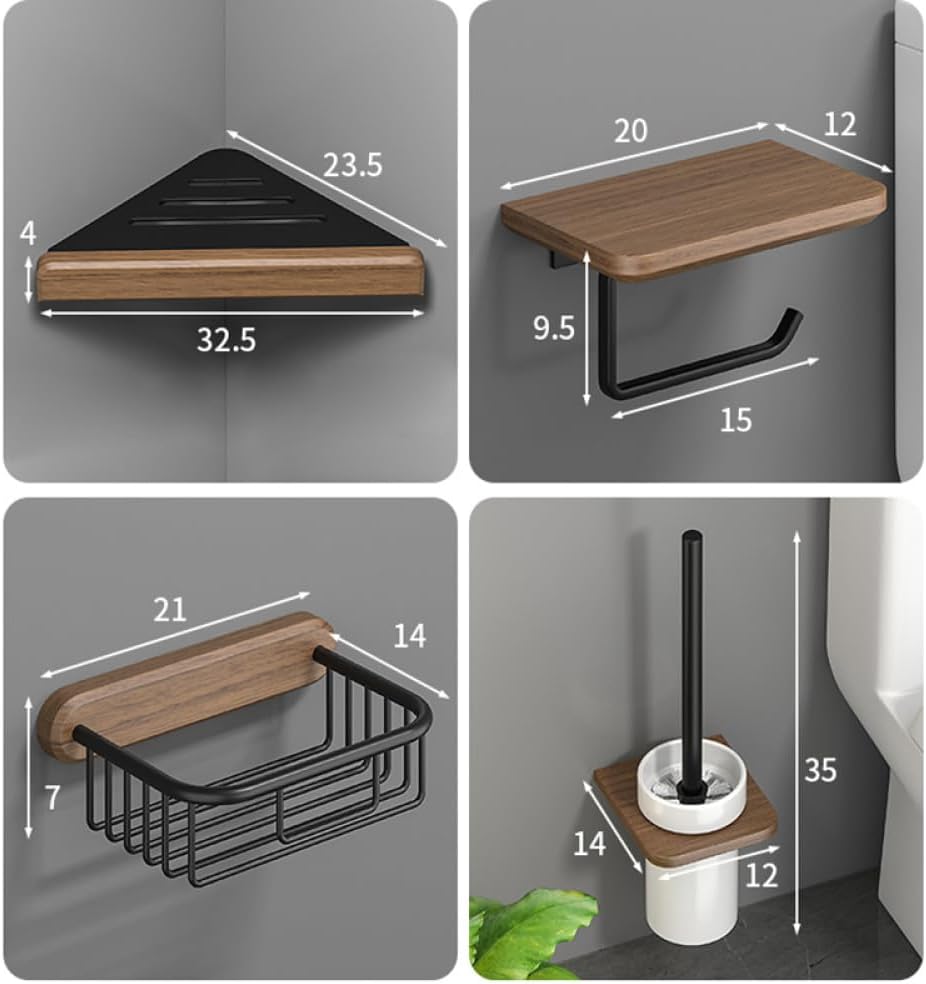 Bathroom Hardware Set Black Wood Bath Accessories Wall Mounted Towel Rack Towel Bar Toilet Brush Towel Hooks Paper Holder,G