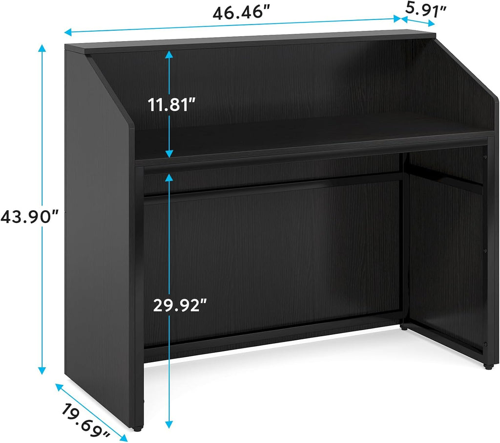 Tribesigns Reception Desk with Counter, Modern Front Desk Reception Room Table with Cable Grommet, 47 inch Retail Counter for Checkout, Lobby, Beauty Salon, Home Office Desk, Black