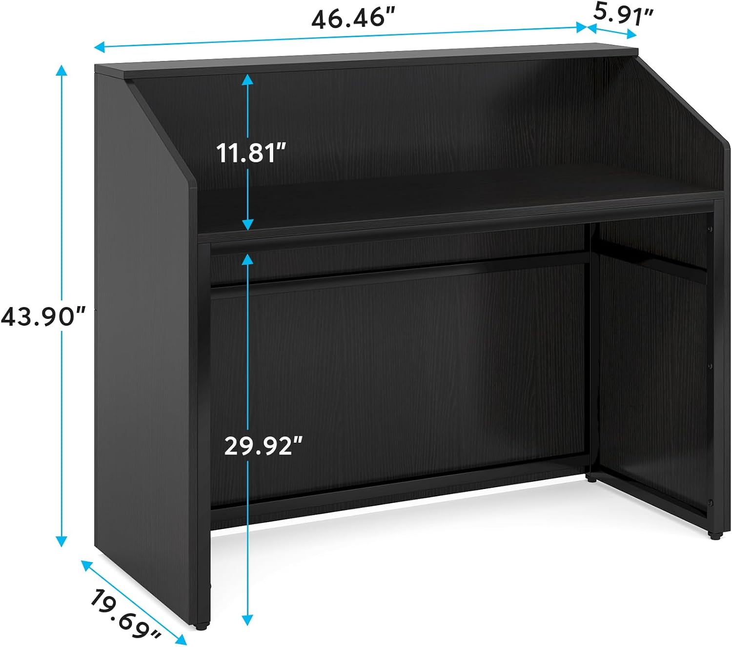 Tribesigns Reception Desk with Counter, Modern Front Desk Reception Room Table with Cable Grommet, 47 inch Retail Counter for Checkout, Lobby, Beauty Salon, Home Office Desk, Black