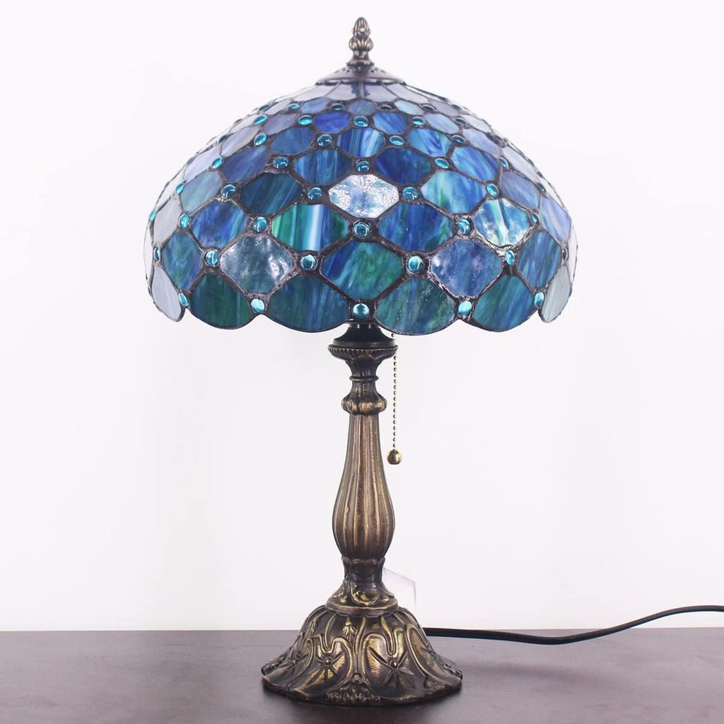 Tiffany Table Lamp Stained Glass Lamp 12X12X19 Inch Antique Reading Light (Sea Blue Pear)