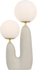 JONATHAN Y 17.75' Almond/Brass Gold Modern Bohemian Danish Cactus LED Table Lamp, 2-Light Mid-Century Minimalist Desk Light for Bedroom Living Room, Frosted Glass Globe Shades (JYL4065C)