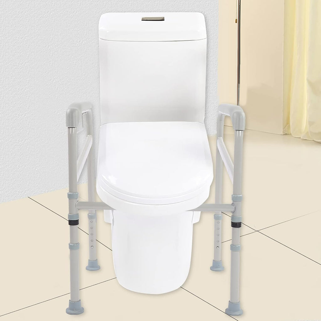 Adjustable Safety Toilet Grab Bar for Handicap Support - Non-Slip Textured Armrests, Durable Steel Bracket, Waterfall Design - Bathroom Aid for Disability Assistance