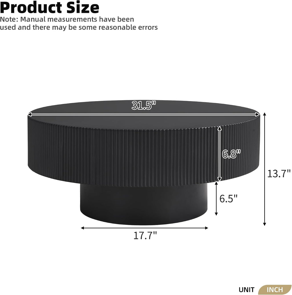 LUMISOL Round Coffee Table for Living Room, Modern Drum Center Table with Thick Tabletop, Wave Design, Fluted Circle Cocktail Table with Sturdy Base, 31.5' W*13.7' H, Black