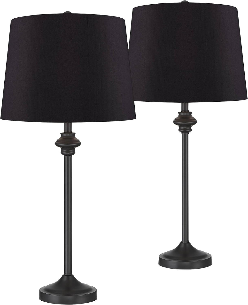 360 Lighting Lynn Modern Industrial Buffet Table Lamps 26' Tall Skinny Set of 2 Dark Bronze Brown Metal Black Faux Silk Drum Shade for Living Room House Home Dining Office Entryway Family Decor