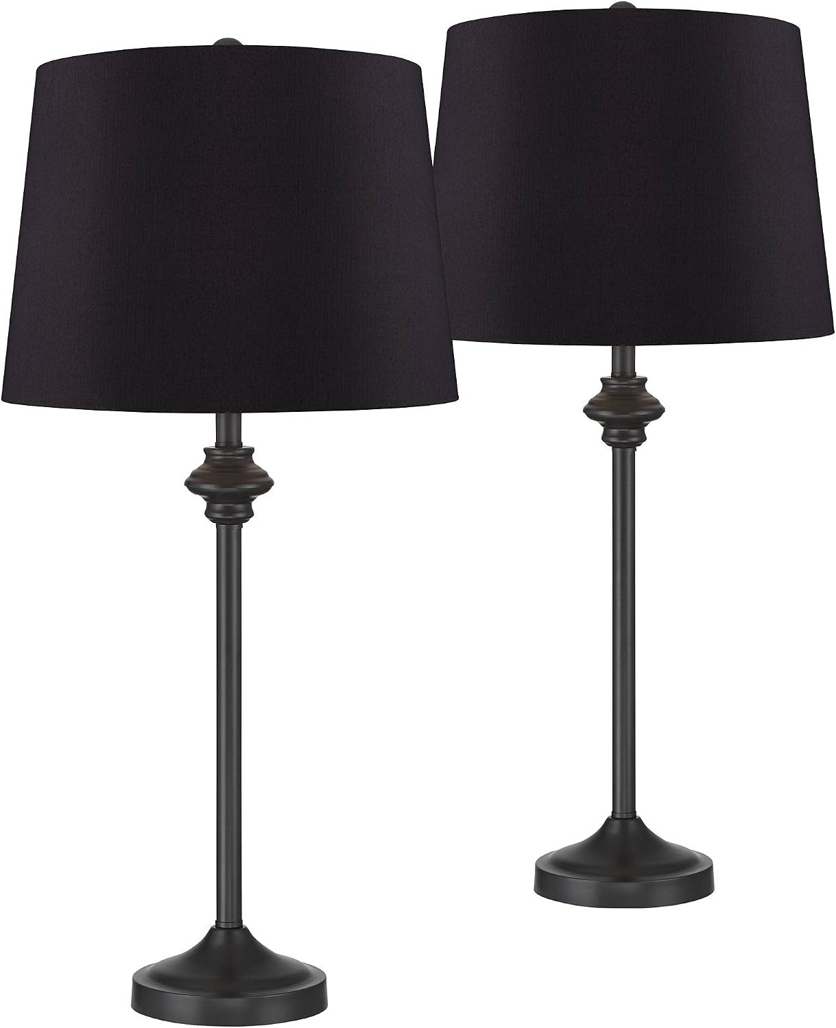 360 Lighting Lynn Modern Industrial Buffet Table Lamps 26' Tall Skinny Set of 2 Dark Bronze Brown Metal Black Faux Silk Drum Shade for Living Room House Home Dining Office Entryway Family Decor