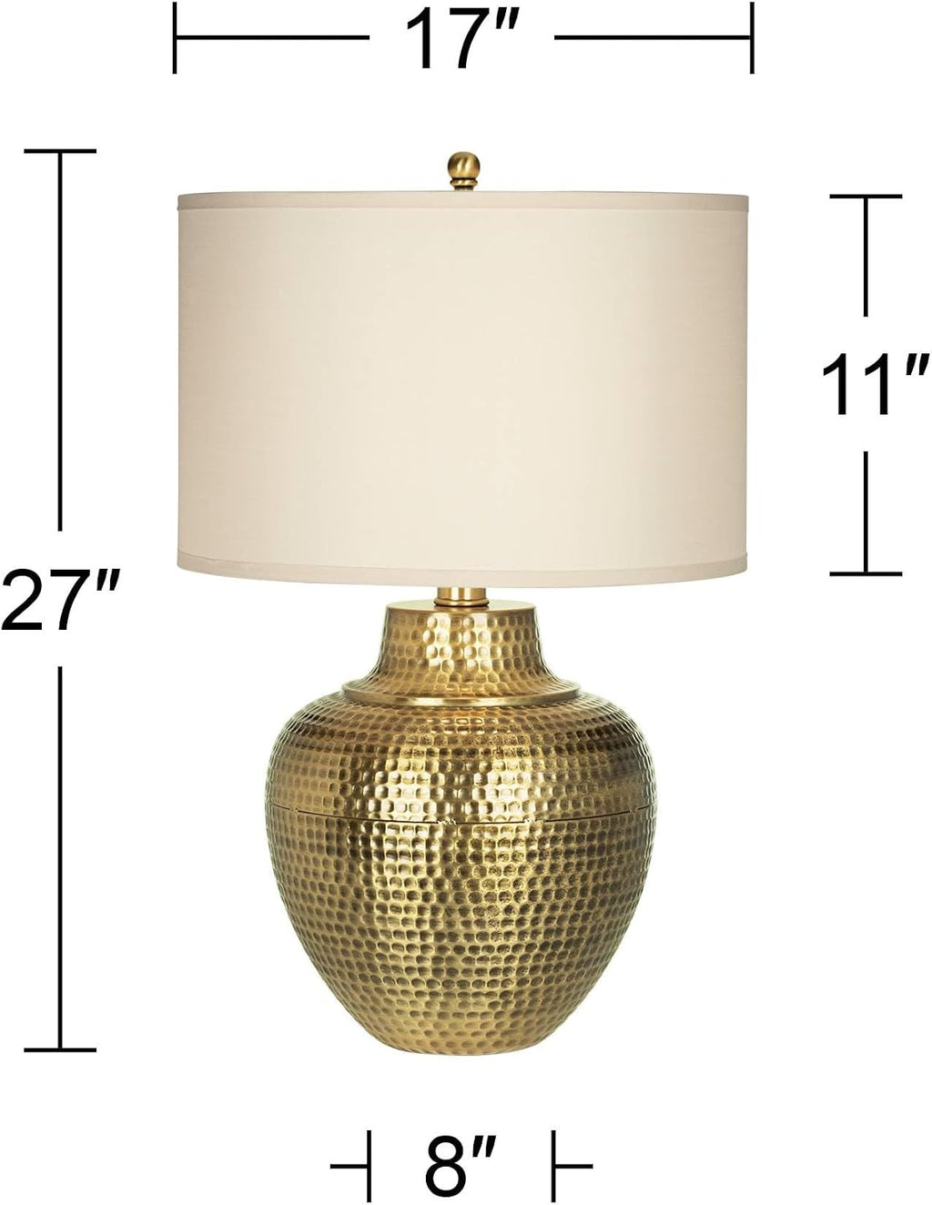 Franklin Iron Works Maison Loft Rustic Farmhouse Table Lamp 27' Tall Hammered Antique Brass Cream Linen Drum Shade for Living Room Bedroom Bedside Nightstand Office Family Traditional
