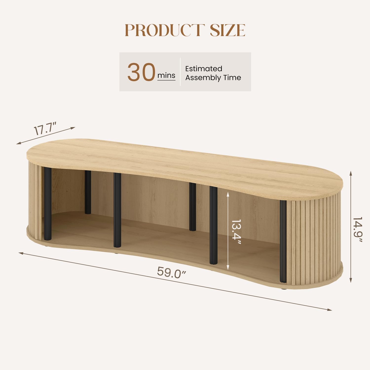 TV Stand and Coffee Table Set of 3, Living Room Table Set Fluted End Table & Coffee Table & 59' Low TV Stand with Sliding Doors for Living Room, Bedroom, No Screws Ultra Fast Assembly (Oslo Oak)