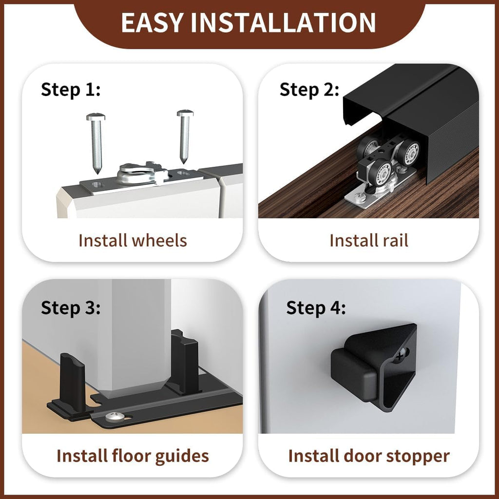 Heavy Duty Bypass Sliding Closet Door Track Hardware 96', 8 FT Aluminium Pocket Door Track Rail Set, Smoothly and Quietly, for 2 Door System,Black