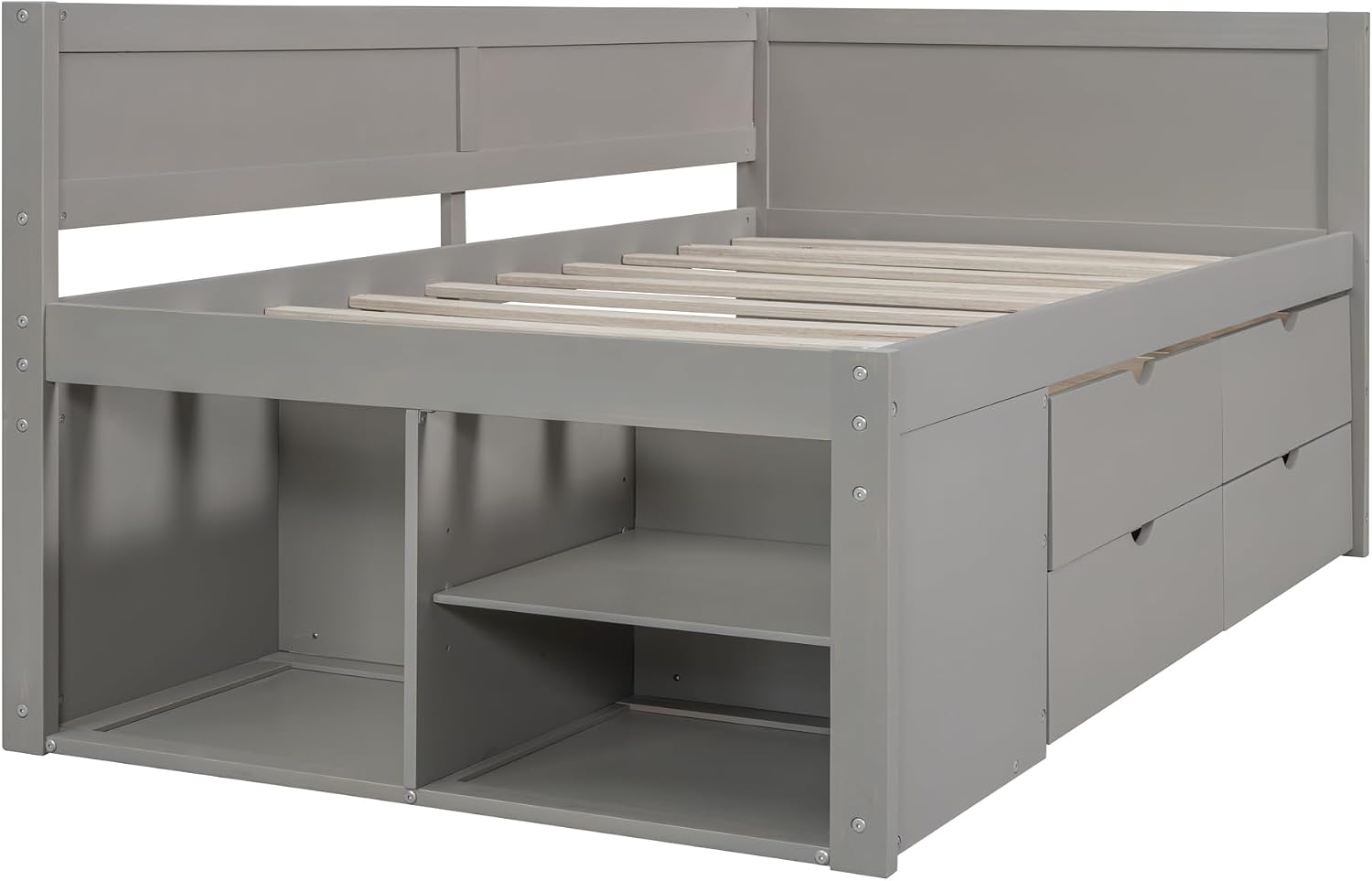 Harper & Bright Designs Twin Corner Bed Frame with Storage Drawers, L-Shaped Daybed with Storage Shelves, for Kids Teens Guests,Grey