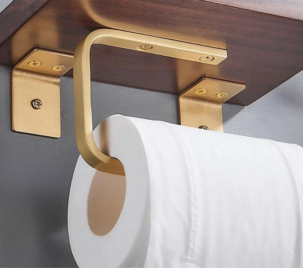 Towel Bar Toilet Roll Holder Wall Mounted Paper Holder, Walnut Wood Tissue Holder with Spacious Shelf,Used for Kitchen and Bathroom