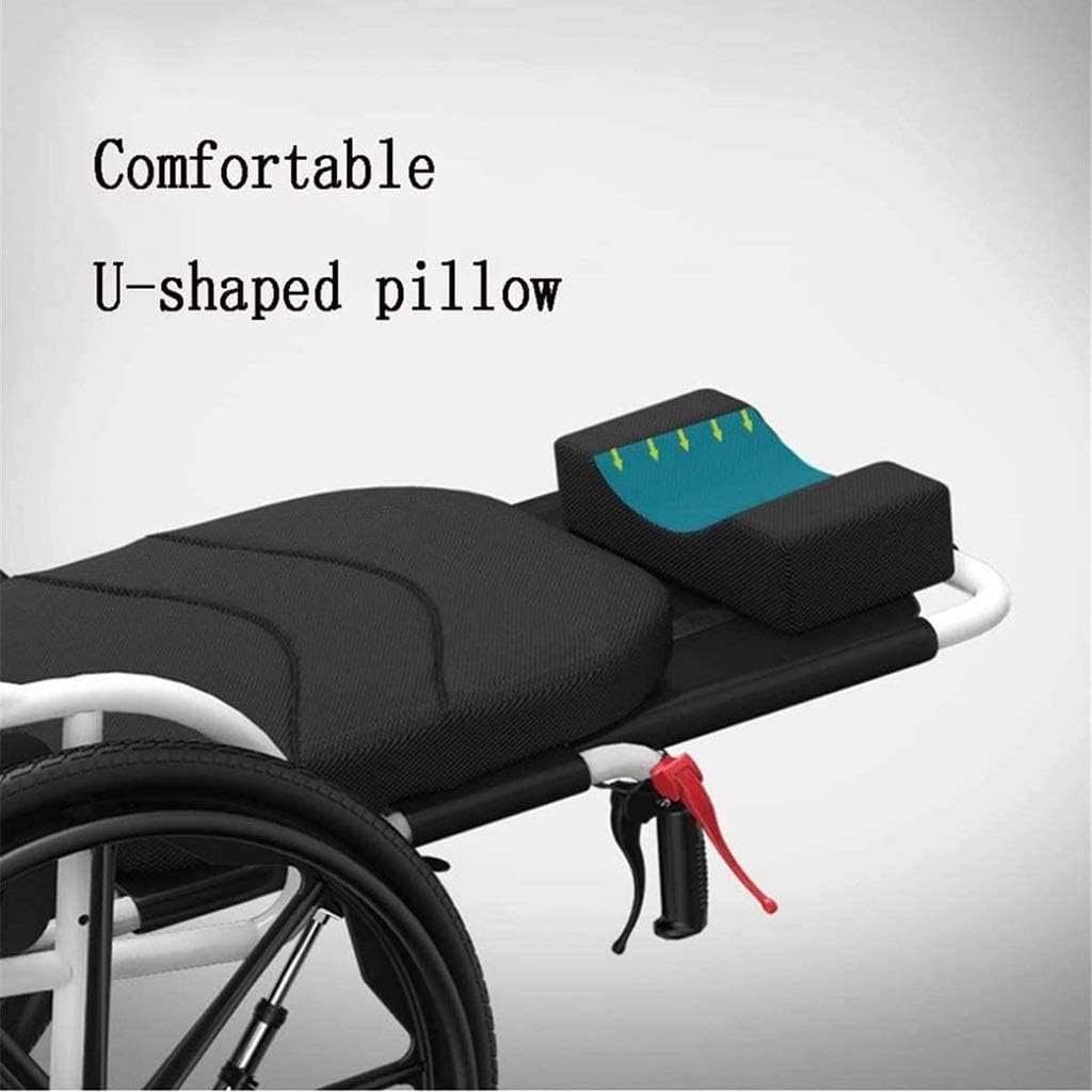 Wheelchair High-Back, Foldable Self-Propelled Lying Down Steel with Meal Board and Removable Toilet Non-Pneumatic Tire Disabled/Elderly Manual Scooter,Portable