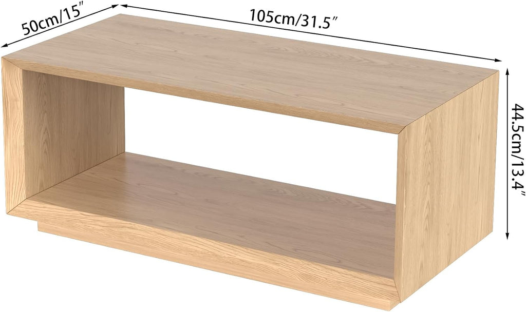 Coffee Table with Storage, Mid Century Modern, Rectangle Cocktail Tea Table, Farmhouse Wood Coffee Table for Living Room, Home Office (Natural Oak)