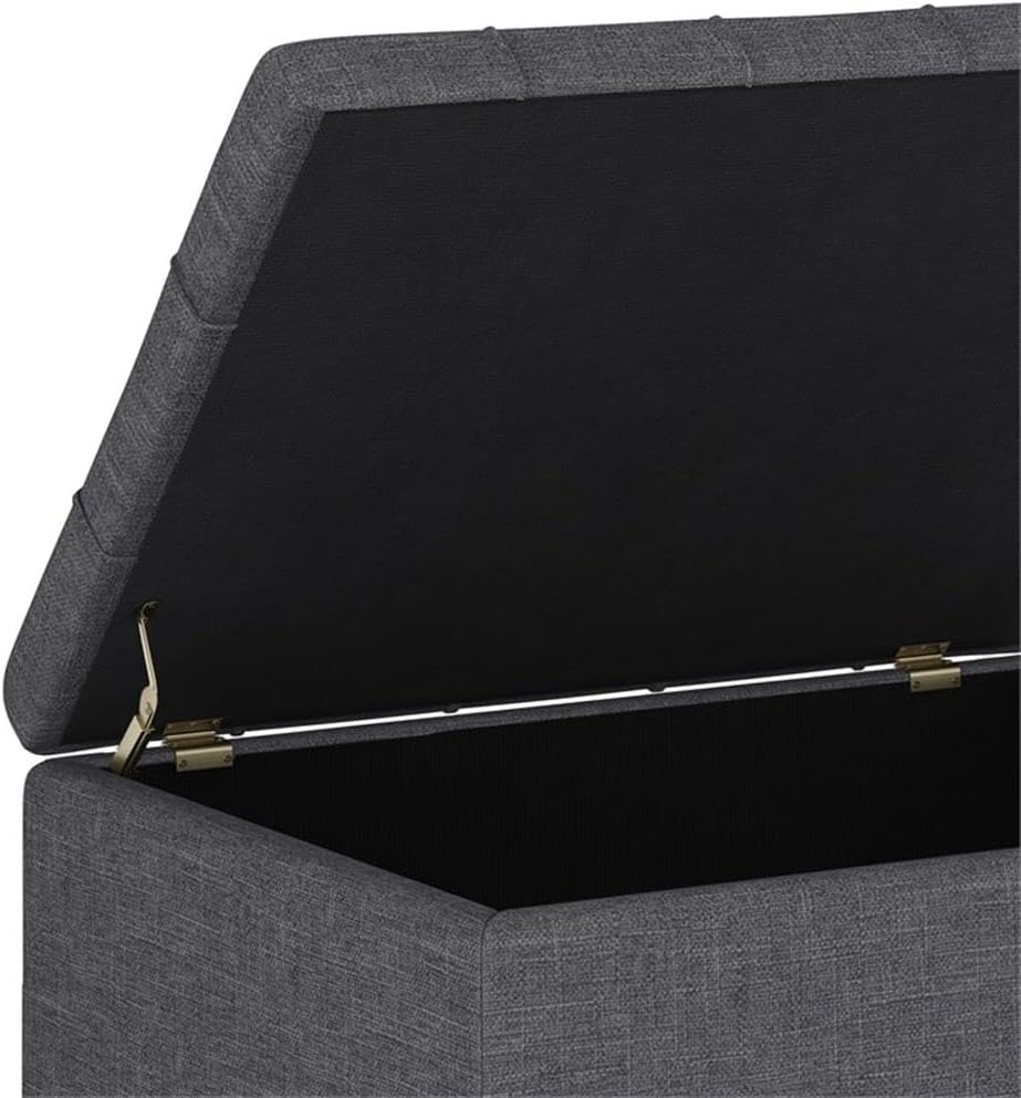 SIMPLIHOME Harrison Small Coffee Table Storage Ottoman - 34 inch Wide Upholstered Linen Look Fabric Rectangular Lift-Top Ottoman in Slate Grey, Transitional Ottoman for Living Room with Hidden Storage
