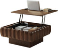 LKTART 31' Lift Top Coffee Table for Living Room, Fluted Coffee Table with Hidden Storage Compartment, Mid Century Modern Solid Wood Veneer Square Center Table for Office Apartment Small Space, Walnut