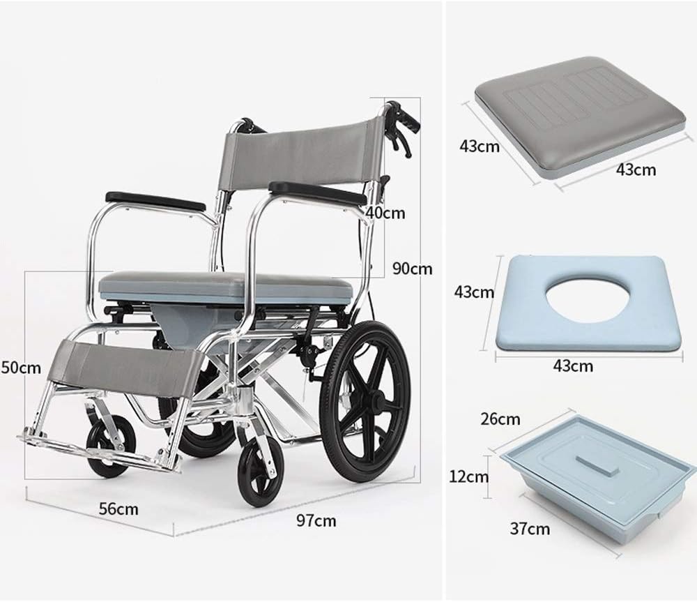 Wheelchair - with Seat Folding Wheelchair, Elderly Portable Wheelchair, Bathing Scooter, Handicapped Trolley, Size; 56X97X90CM