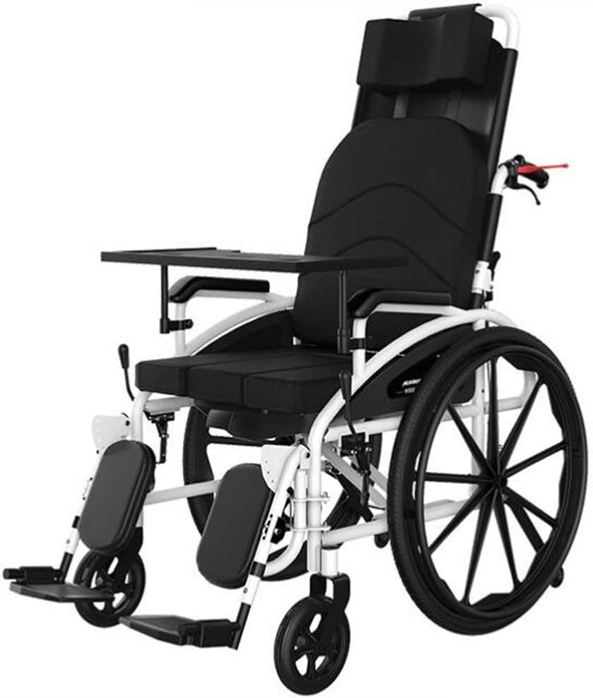 Wheelchair High-Back, Foldable Self-Propelled Lying Down Steel with Meal Board and Removable Toilet Non-Pneumatic Tire Disabled/Elderly Manual Scooter,Portable