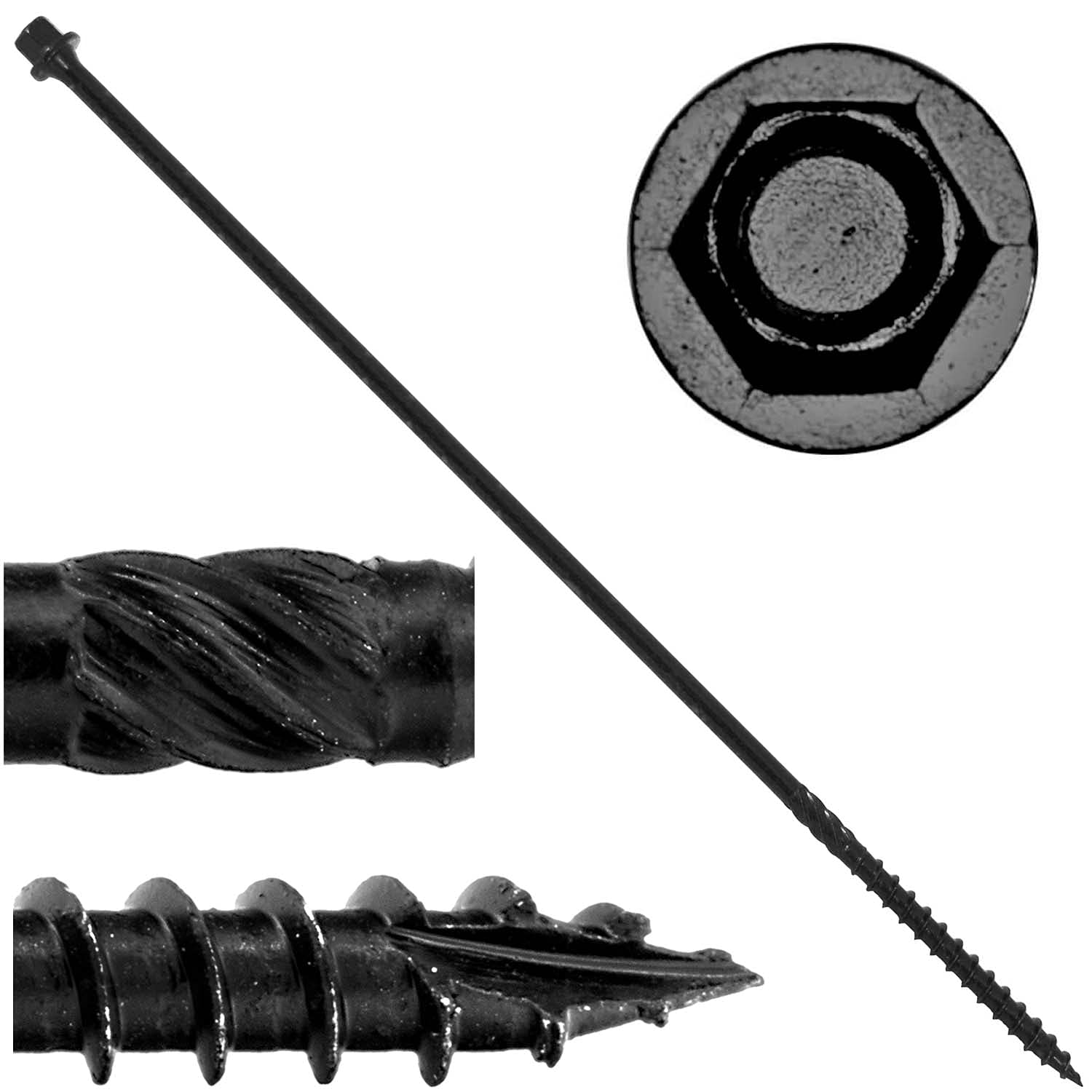 Jake Sales #14 X 14 Heavy Duty Black Timber/Log/Landscaping Wood Screws - Exterior Coated Heavy Duty Screws. 1 x 50 Count Box - 50 Screws
