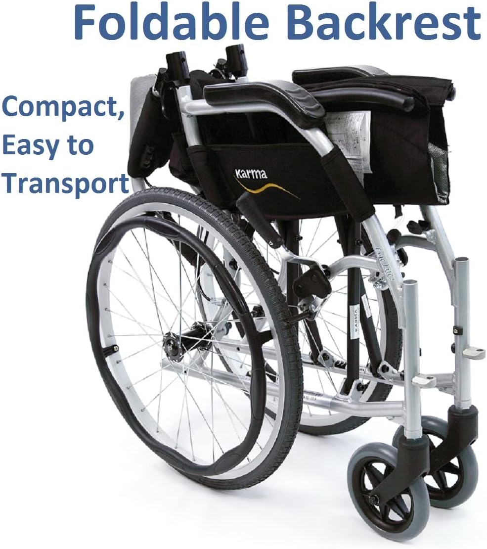 Karman Healthcare Ergonomic Wheelchair Ergo Flight with Quick Release Axles in 18' Seat, Frame, Pearl Silver, 1 Count (Pack of 1)