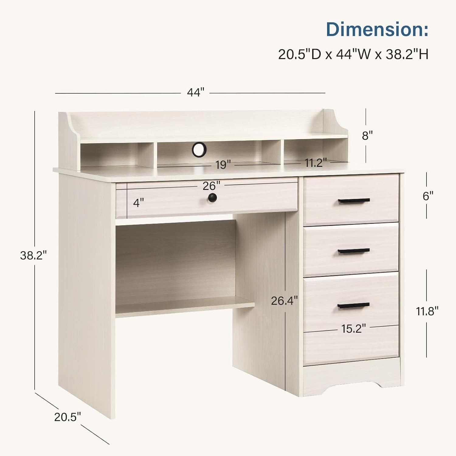 Small Desk with 4 Drawers, Computer Desk with Storage & Monitor Stand for Small Spaces, Office Desk with File Drawer & Shelves for Bedroom, Wood Writing Desk for Home Office, Milky White