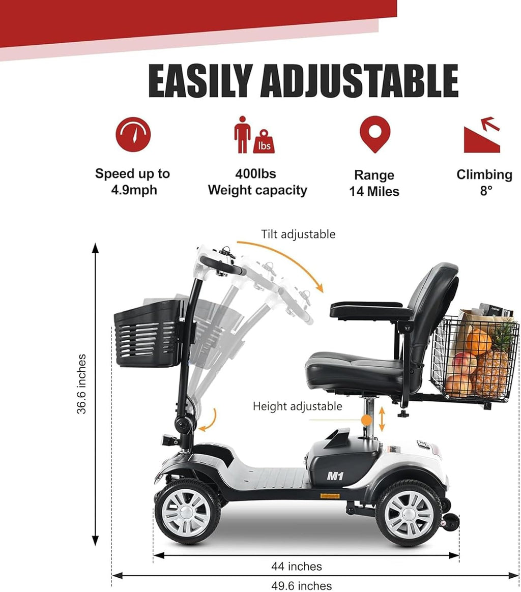 Mobility Scooters for Seniors 400 Lb Weight Capacity,Portable Folding Mobility Scooter, Travel Mobility Scooter,Heavy Duty Electric Powered Scooter W/Foldable Removable Disability Scooter,White