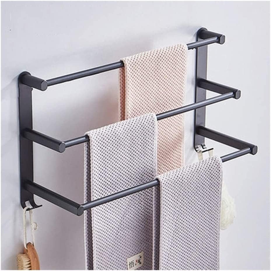 Black Wall-Mounted Towel Bar for Bathroom - Space Aluminum 3-Layer Towel Rack with Towel Rail - Stylish and Practical Towel Holder.