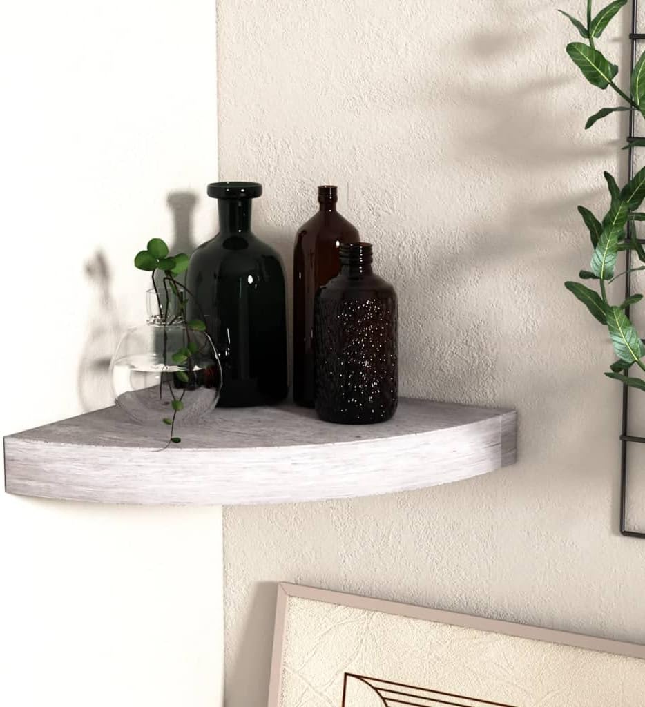 Wall Corner Shelf Concrete Grey Honeycomb MDF, Small Triangular Floating Ledge for Living Room, Bedroom, Bathroom Decor Display, 11 lbs Capacity