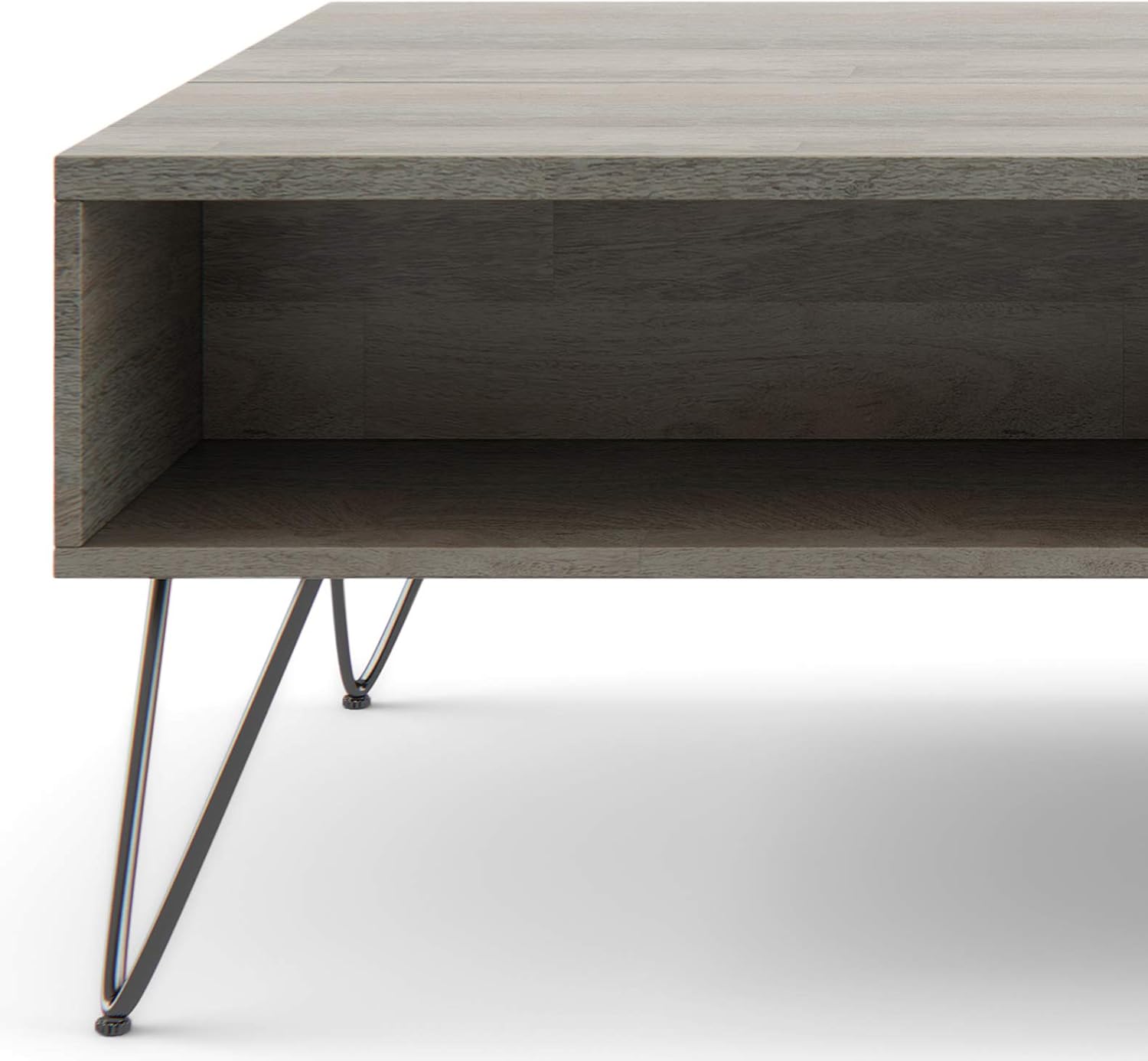 SIMPLIHOME Hunter SOLID MANGO WOOD and Metal 48 inch Wide Rectangle Industrial Lift Top Coffee Table in Grey for the Living Room and Family Room