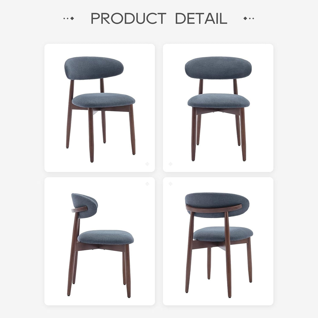 COLAMY Wooden Dining Chairs Set of 2, Modern Fabric Upholstered Dining Room Chair, Farmhouse Kitchen Side Chairs with Foot Pegs, Blue