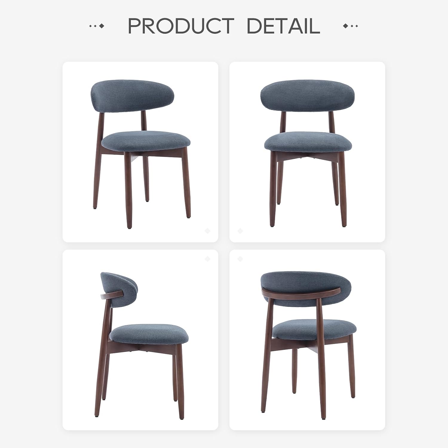 COLAMY Wooden Dining Chairs Set of 2, Modern Fabric Upholstered Dining Room Chair, Farmhouse Kitchen Side Chairs with Foot Pegs, Blue