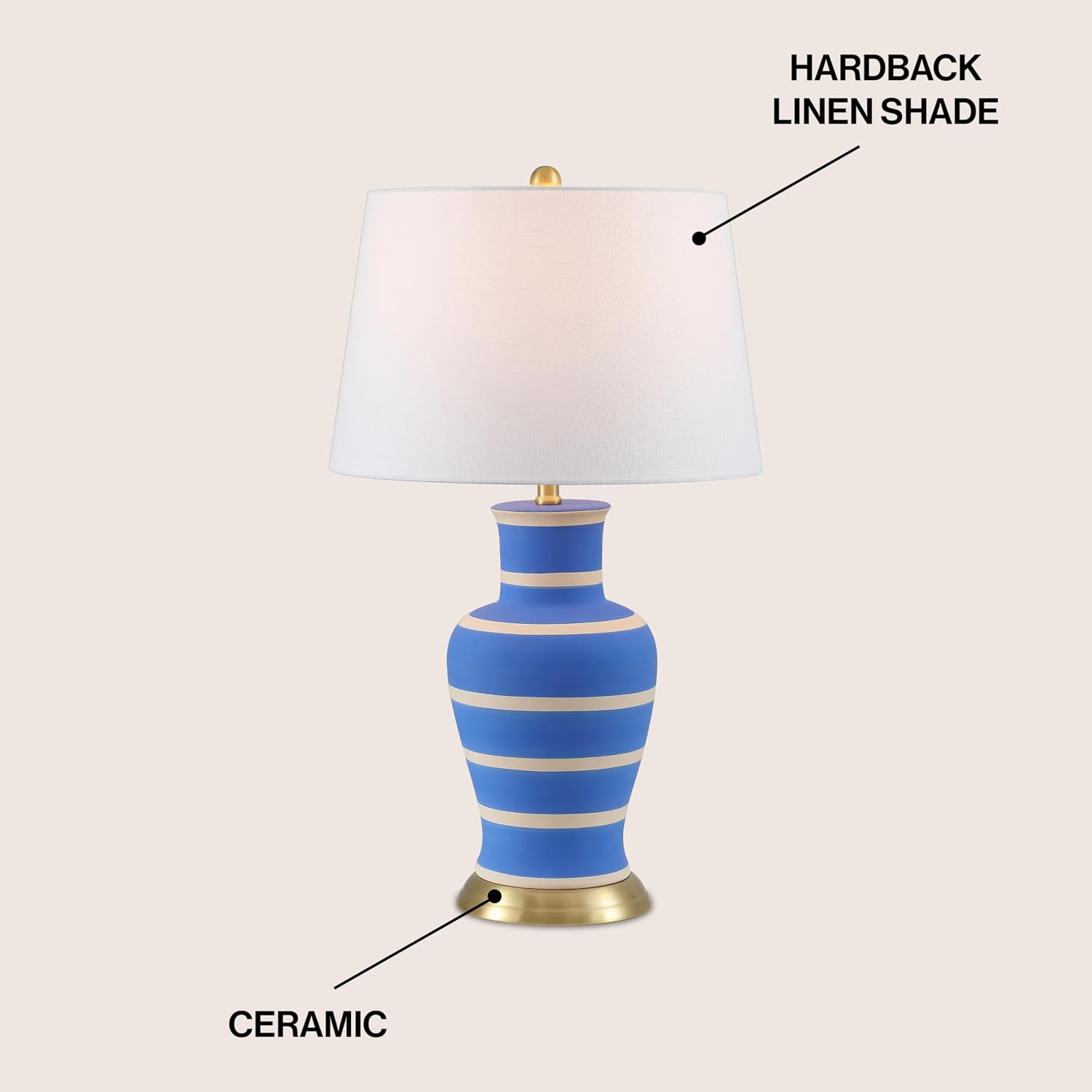JONATHAN Y 29' Blue/Beige Traditional Ceramic Urn LED Table Lamp for Bedroom Decor, White Linen Drum Shade, Classic Nightstand Lamp for Living Room, LED Bulb Included (JYL4026L)