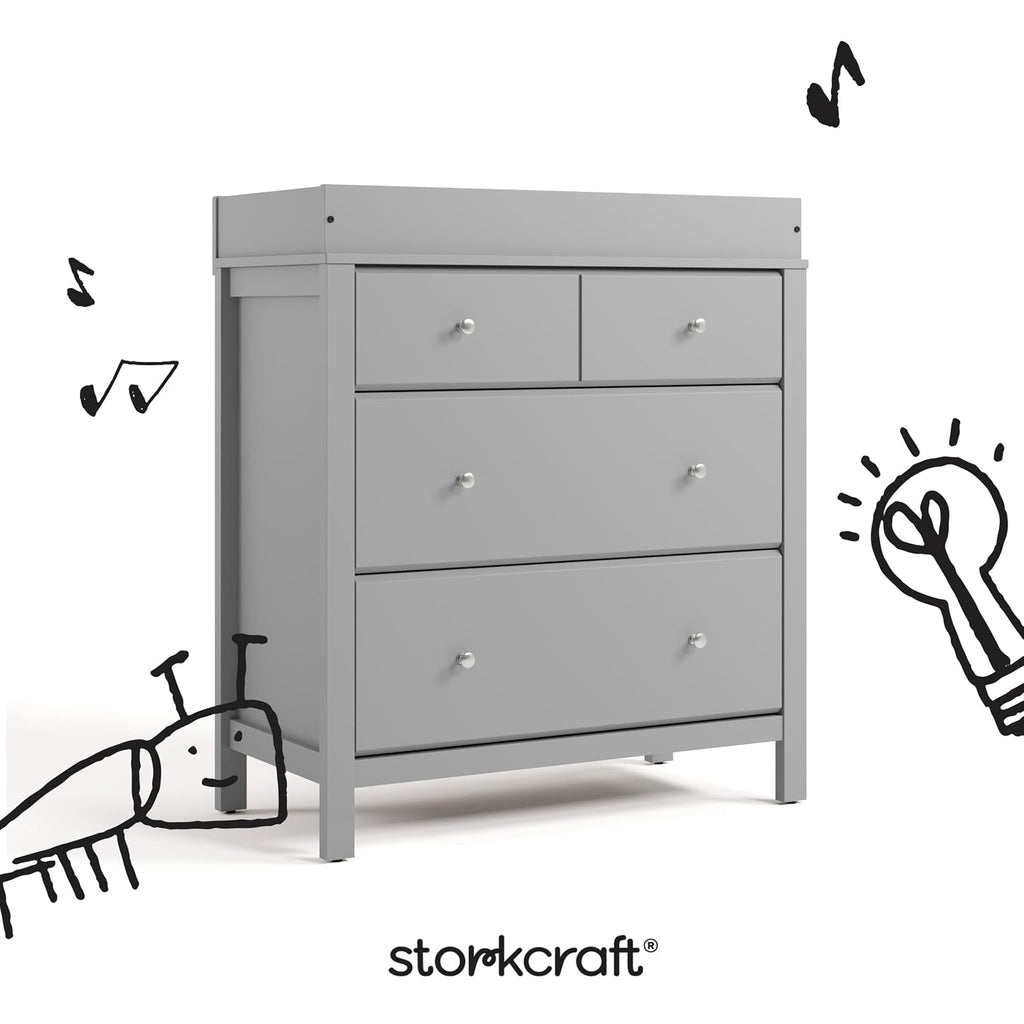 Storkcraft Horizon 3 Drawer Chest with Changing Topper (Pebble Gray) – GREENGUARD Gold Certified, Includes Removable Changing Table Topper, Chest of Drawers for Nursery & Kids Bedroom